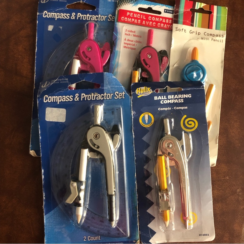 NWT Compass and Protractors and Ball Bearing Compasses